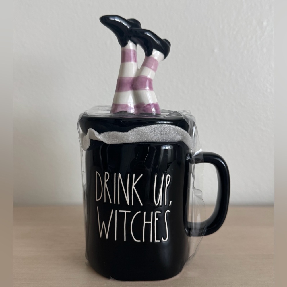 Rae Dunn -New Black Halloween Mug with Witch Legs top